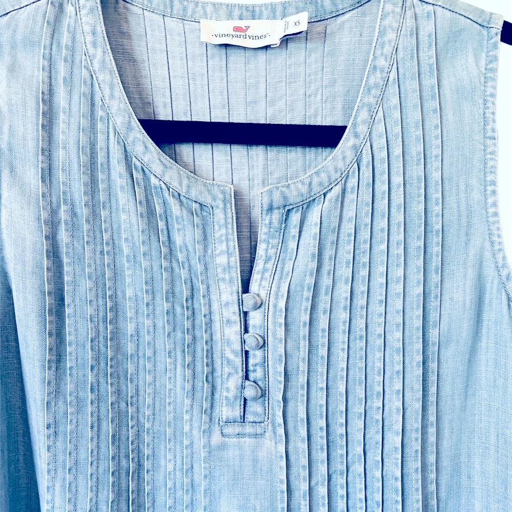 Vineyard Vines Chambray Pintuck Dress Jake Blue Jean -Xs